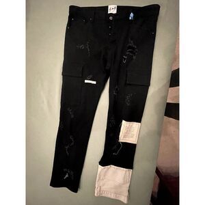 Mmnl Patchwork Jeans - Y2K Baggy Fit - 36 Waist Farmer Jeans - Black Jeans -